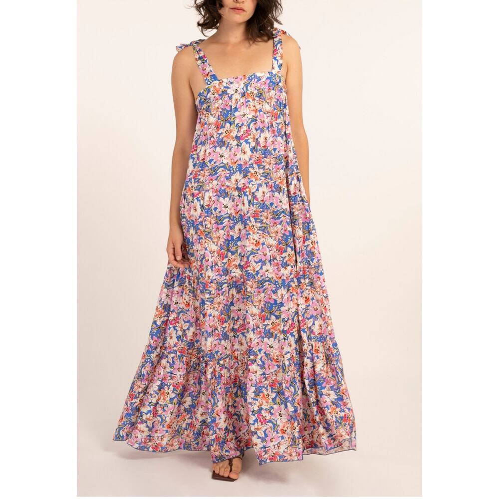 Floral Tie-Shoulder Maxi Dress in Multicolor